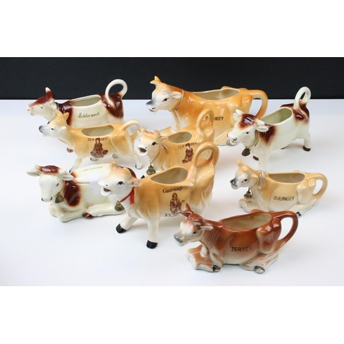 45 - Collection of vintage 20th century creamer cow milk jugs to include Guernsey, Jersey, Brixlegg, Echt... 