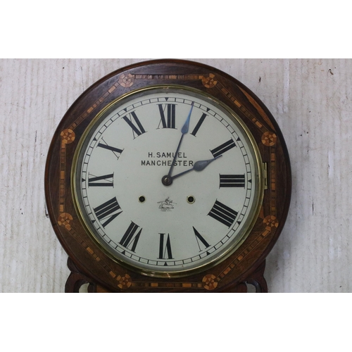 450 - Clocks - H Samuel, Manchester two train wall clock, with ornate inlaid wooden case, the dial with Ro... 