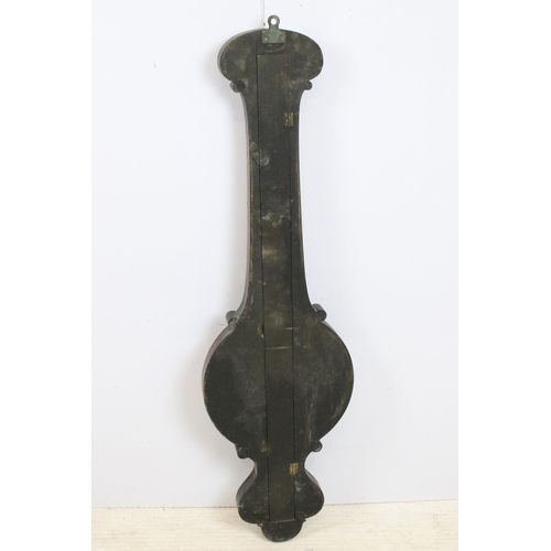 456 - J Whipp, Rochdale mahogany carved wall hanging banjo barometer with brass face, H 94cm