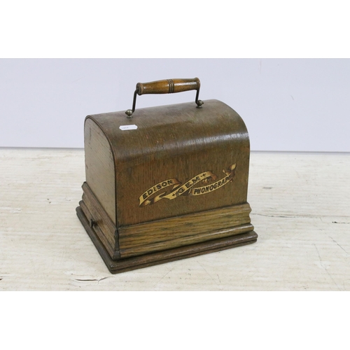 457 - Early 20th century Edison Gem Phonograph (lacking horn) in oak case, serial number G59565