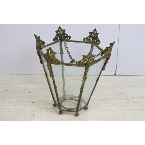 458 - Georgian style gilt metal hall lantern with glass panels, approx. H 35cm