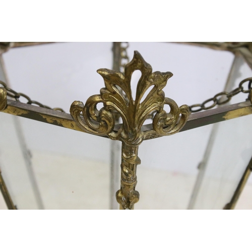 458 - Georgian style gilt metal hall lantern with glass panels, approx. H 35cm