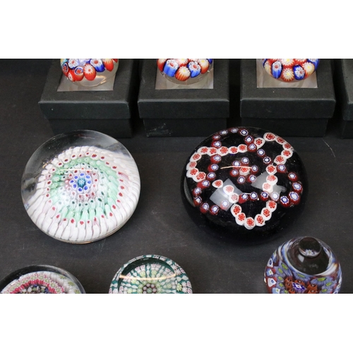 52 - Collection of thirteen millefiori design glass paperweights of mixed shapes and sizes