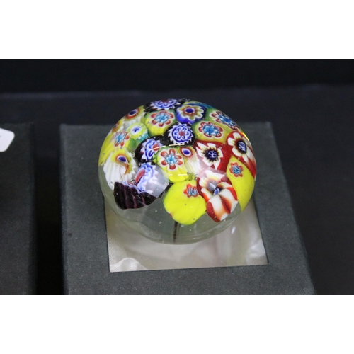 52 - Collection of thirteen millefiori design glass paperweights of mixed shapes and sizes