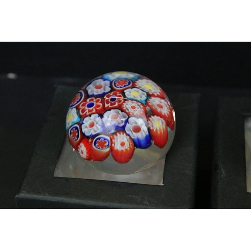 52 - Collection of thirteen millefiori design glass paperweights of mixed shapes and sizes