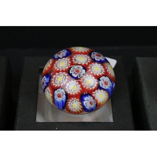 52 - Collection of thirteen millefiori design glass paperweights of mixed shapes and sizes