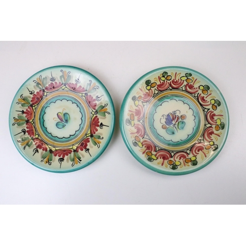 53 - Six Wedgwood green ground floral plates and six continental painted side plates, marked to base toge... 