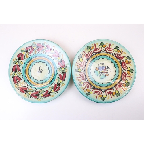 53 - Six Wedgwood green ground floral plates and six continental painted side plates, marked to base toge... 