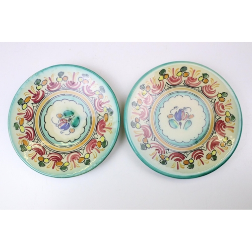 53 - Six Wedgwood green ground floral plates and six continental painted side plates, marked to base toge... 