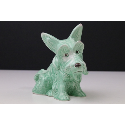 59 - Two Sylvac green dogs modelled as 1433 Dog with paw in sling and Scottie dog 1295