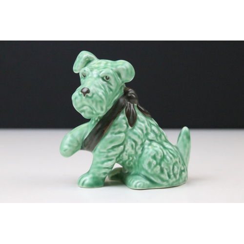 59 - Two Sylvac green dogs modelled as 1433 Dog with paw in sling and Scottie dog 1295