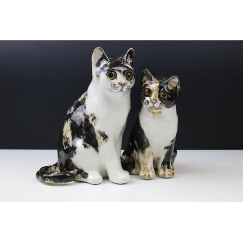 6 - Pair of Winstanley forward facing tortoiseshell cat figurines with yellow glass eyes, signed to base... 