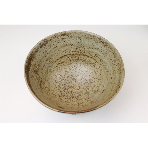 63 - Mike Dodd stoneware yunomi with foliate decoration, impressed mark to base, H 9cm together with six ... 