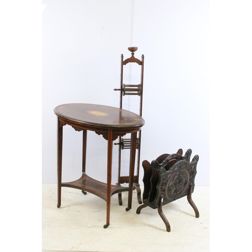 631 - 19th century mahogany adjustable wool winder with carved scroll detail, H 113cm together with a dark... 