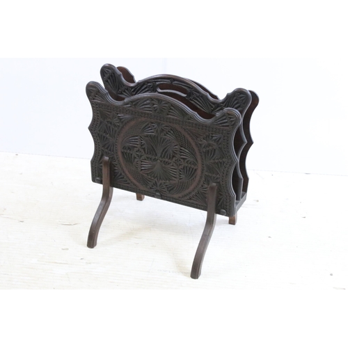 631 - 19th century mahogany adjustable wool winder with carved scroll detail, H 113cm together with a dark... 