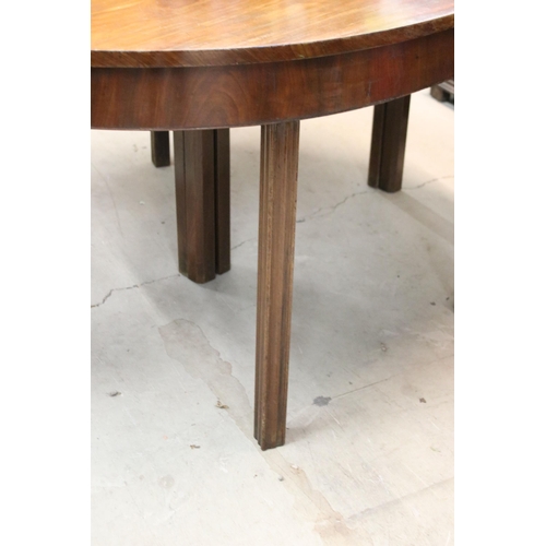 632 - 19th Century mahogany D end extending dining table raised on reeded block legs with two extending le... 