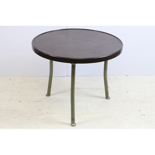 636 - Early / mid 20th century circular brown bakelite occasional table the three steel legs with paw feet... 