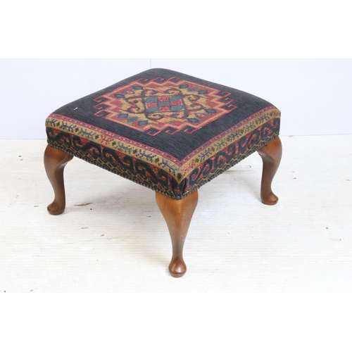 660 - Petit point upholstered geometric pattern footstool raised on walnut cabriole legs, approx. H 34cm, ... 