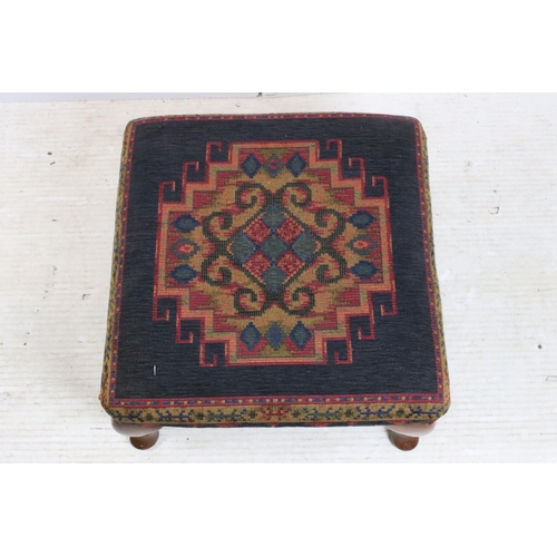 660 - Petit point upholstered geometric pattern footstool raised on walnut cabriole legs, approx. H 34cm, ... 