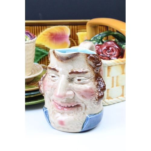 67 - Sarreguemines John Bull Toby character jug, fruit basket lidded pot, lidded fruit dish, rose basket,... 