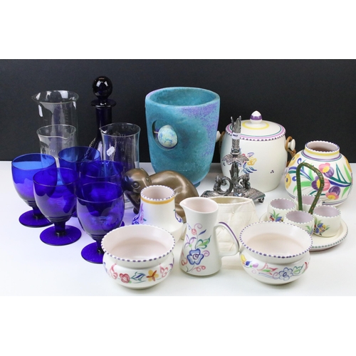 71 - Poole pottery collection to include handled pot, vases, small jug, two small bowl dishes, egg cups a... 