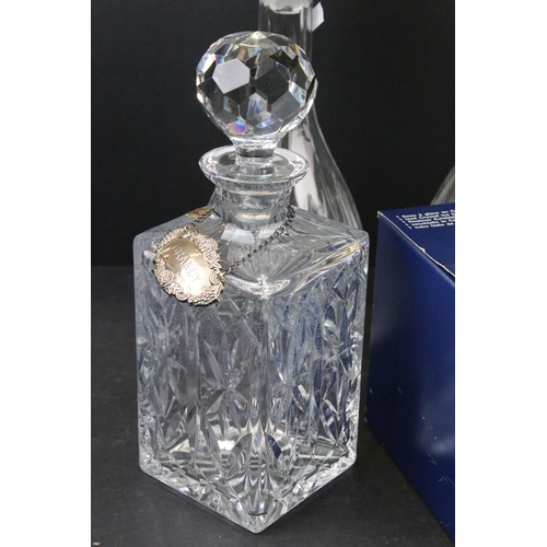 78 - Pair of Jaffe Rose lead crystal square decanters with silver Brandy and Whisky neck labels together ... 