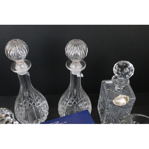 78 - Pair of Jaffe Rose lead crystal square decanters with silver Brandy and Whisky neck labels together ... 