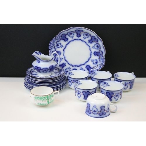 83 - Alton blue and white part tea set to include six cups and saucers, six side plates, milk jug and a c... 