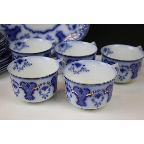 83 - Alton blue and white part tea set to include six cups and saucers, six side plates, milk jug and a c... 