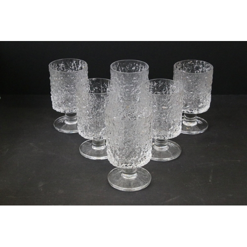 85 - Whitefriars glasses to include five 'Glacier' small wine glasses, pattern No. M142, five whisky glas... 