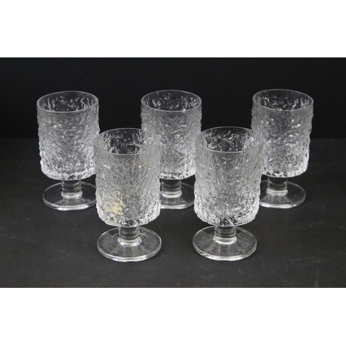 85 - Whitefriars glasses to include five 'Glacier' small wine glasses, pattern No. M142, five whisky glas... 