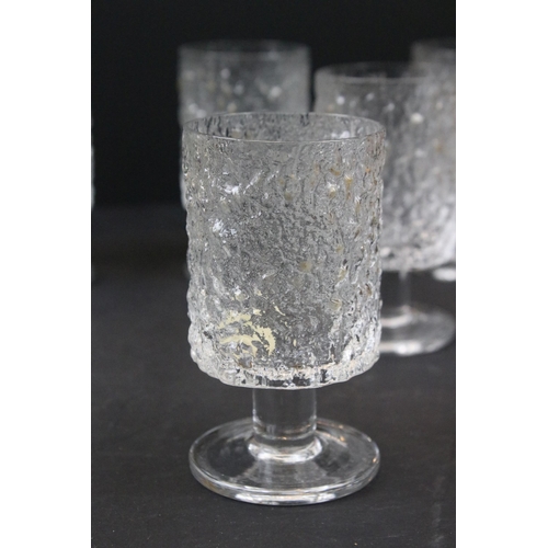 85 - Whitefriars glasses to include five 'Glacier' small wine glasses, pattern No. M142, five whisky glas... 