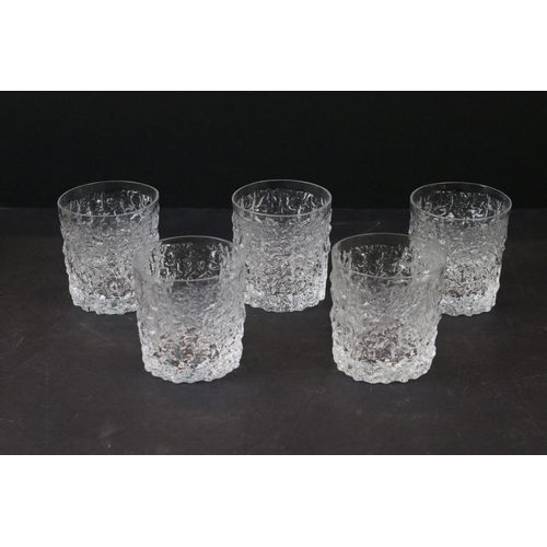 85 - Whitefriars glasses to include five 'Glacier' small wine glasses, pattern No. M142, five whisky glas... 