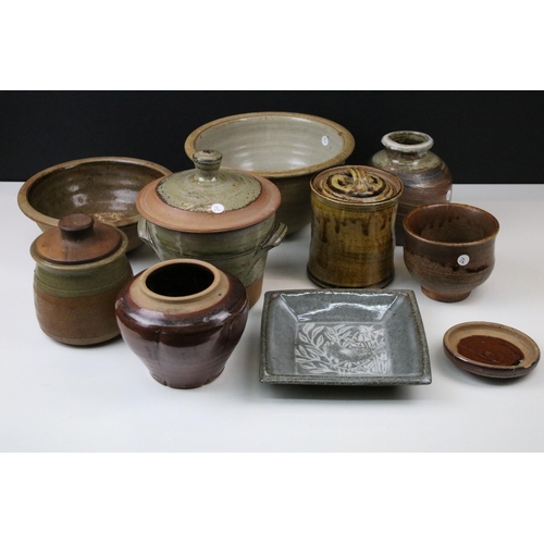 94 - Collection of stoneware ceramics including a small stoneware dish by Hajeong Lee Rogers, wood fired ... 