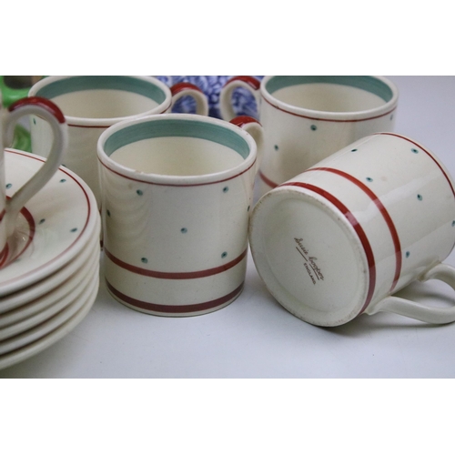 95 - Royal Doulton Lambeth tobacco jar and lidded pouring jug together with a Wedgwood Jasperware teapot,... 