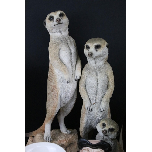 98 - Mixed collection of ceramics to include large Country Artists meercats figurine, H 47cm, Royal Crown... 