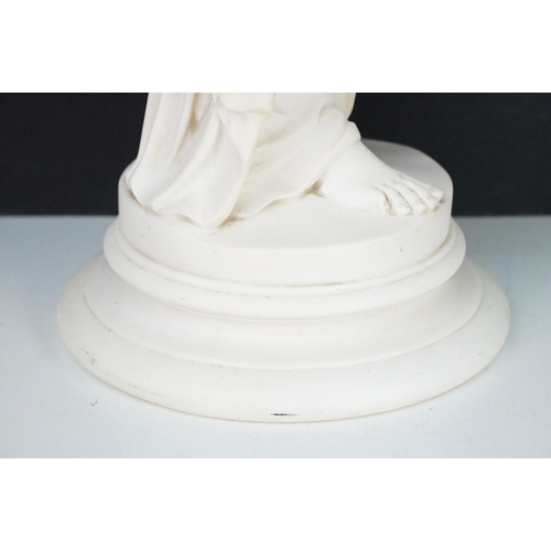 106 - Hebe goddess of youth alabaster statue stood on circular plinth, H 85cm