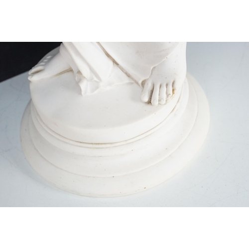 106 - Hebe goddess of youth alabaster statue stood on circular plinth, H 85cm