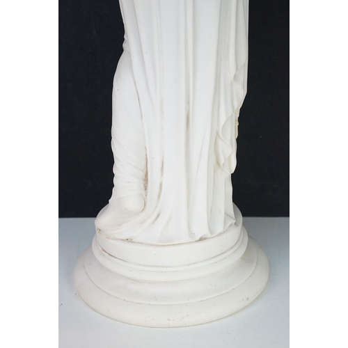 106 - Hebe goddess of youth alabaster statue stood on circular plinth, H 85cm