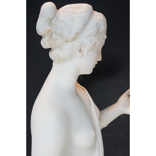 106 - Hebe goddess of youth alabaster statue stood on circular plinth, H 85cm