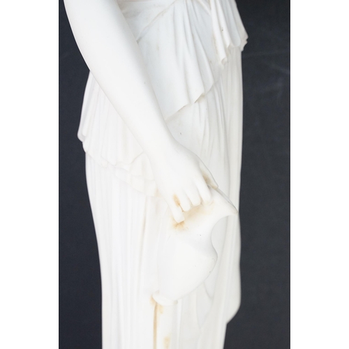 106 - Hebe goddess of youth alabaster statue stood on circular plinth, H 85cm