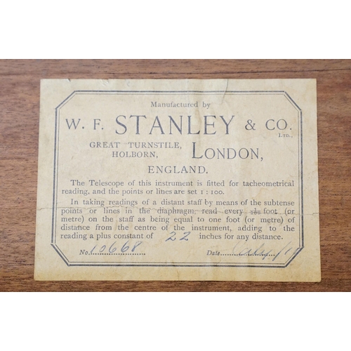 136 - Early 20th Century Stanley of London Surveyors 'dumpy' level, no 10668, within fitted wooden case. M... 