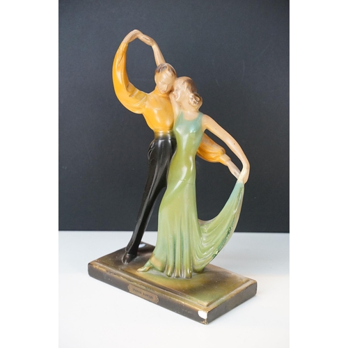 140 - Art Deco cast plaster 'Spanish Dancers' figurine in the form of a couple dancing on base. Measures 3... 