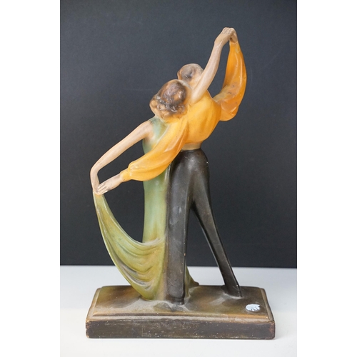 140 - Art Deco cast plaster 'Spanish Dancers' figurine in the form of a couple dancing on base. Measures 3... 