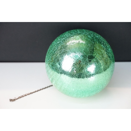 141 - Early 20th Century green glass witches ball large bauble with white metal hanging ring to the top. M... 