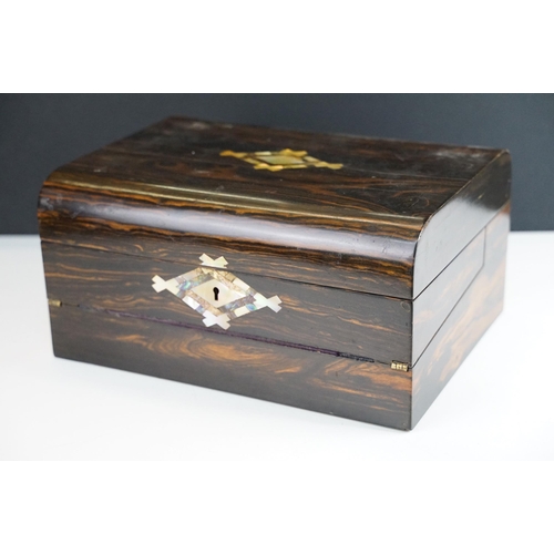 147 - Two 19th Century coromandel wood writing boxes to include a mother of pearl inlaid box with fold fro... 