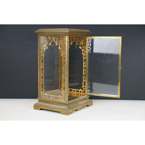 149 - Early 20th Century brass and glass display / clock case having bevelled glass with reeded glass pane... 