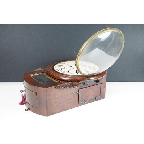 153 - 19th Century drop dial fusee movement wall clock having a mahogany case with white enamelled dial wi... 