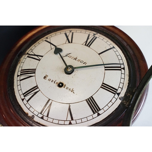 153 - 19th Century drop dial fusee movement wall clock having a mahogany case with white enamelled dial wi... 