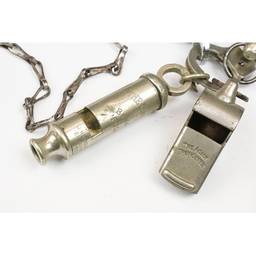 190 - A collection of seven vintage whistles to include the Acme Thunderer and the Metropolitan examples.